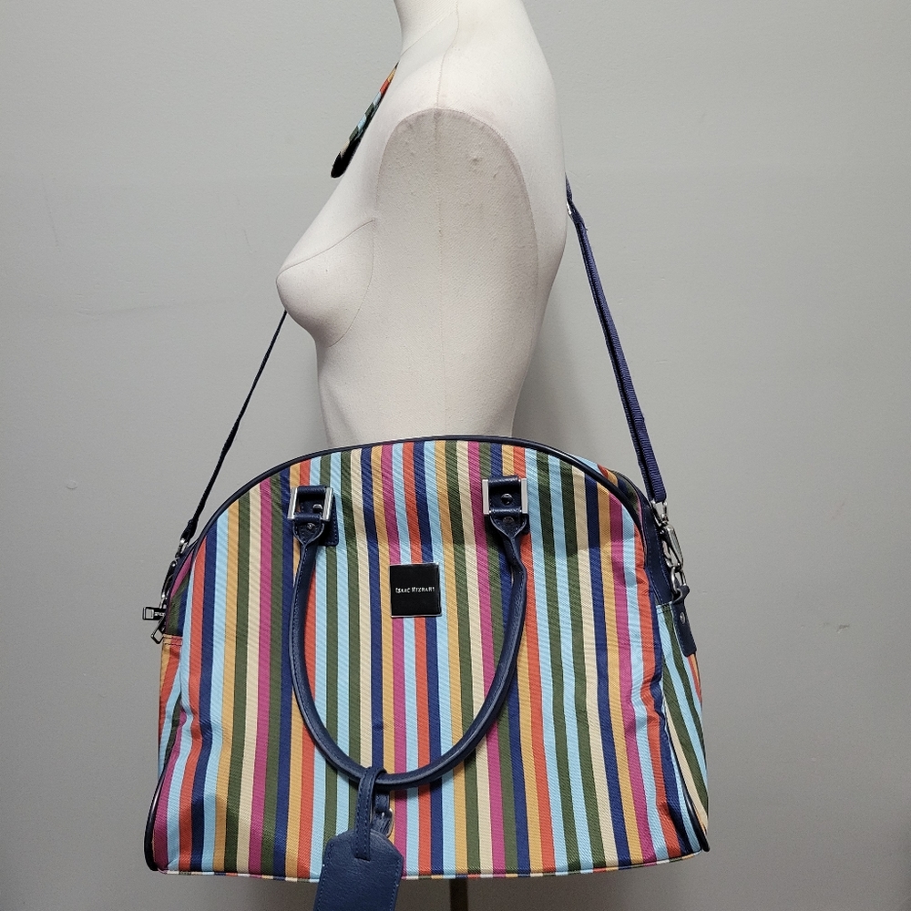 Isaac Mizrahi multicolored stripe carry on bag
